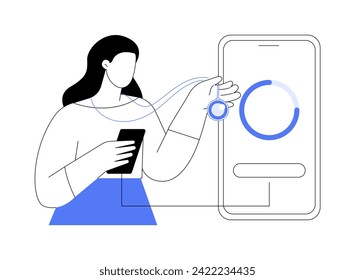 Smart jewelry isolated cartoon vector illustrations. Woman uses smart jewelry connected to smartphone, collects health-tracking data, pair to gadget, modern technology vector cartoon.