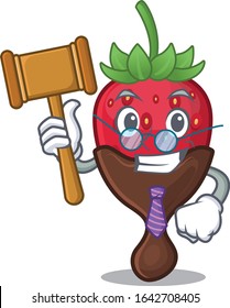 Smart Judge chocolate strawberry in mascot cartoon character style