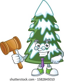 Smart judge christmas tree snow presented in cartoon character style
