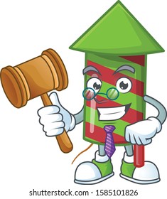 Smart judge green stripes fireworks rocket presented in cartoon character style