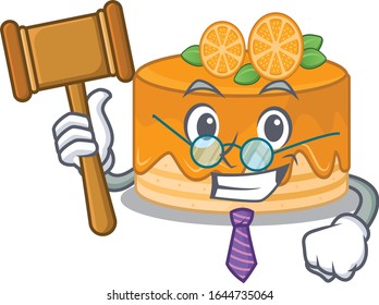 Smart Judge orange cake in mascot cartoon character style