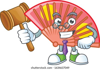 Smart Judge red chinese folding fan in mascot cartoon character style