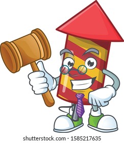 Smart judge red stripes fireworks rocket presented in cartoon character style