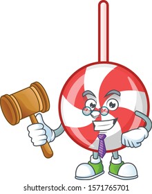 Smart judge striped peppermint candy presented in cartoon character style