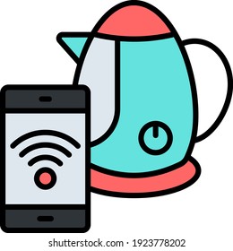 Smart Kettle Concept Vector color line Icon Design, Internet of things symbol on white background, IoT and automation stock illustration