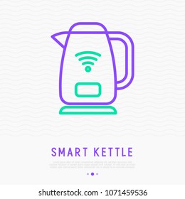 Smart kettle thin line icon. Modern vector illustration of internet of things.