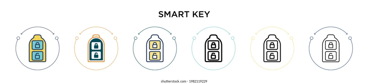 Smart key icon in filled, thin line, outline and stroke style. Vector illustration of two colored and black smart key vector icons designs can be used for mobile, ui, web