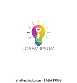 Smart key logo design. Bulb and key  icon symbol design. Innovative business ideas concept.
