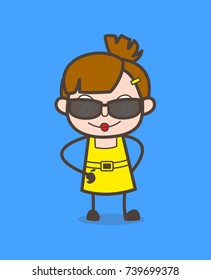 Smart Kid with Fancy Sunglasses - Cute Cartoon Girl Vector
