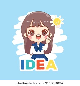 Smart Kid girl found a great idea cartoon character illustration