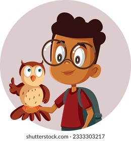 
Smart kid Holding a Wise Owl Bird Vector Cartoon Character
Primary student having fun with his pet pal
