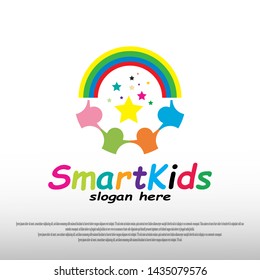 smart kid logo design with happy child concept. children dreams. playground. can use for education school sign or symbol. vector illustration element