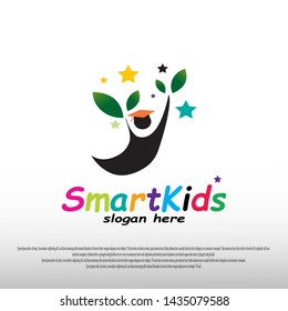 smart kid logo design with happy child concept. children dreams. playground. can use for education school sign or symbol. vector illustration element