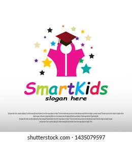 smart kid logo design with happy child concept. children dreams. playground. can use for education school sign or symbol. vector illustration element