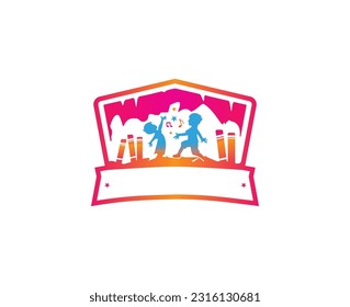 diseño de logotipo de chico inteligente con concepto de niño feliz. los niños sueñan. zona de juegos. puede usarse para el signo o símbolo de la escuela de educación. elemento de ilustración vectorial
