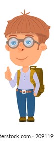 Smart kid with thumb up. Approving cartoon character