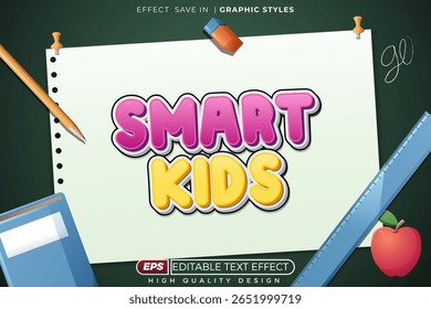 smart kids editable 3d vector text effect for school design