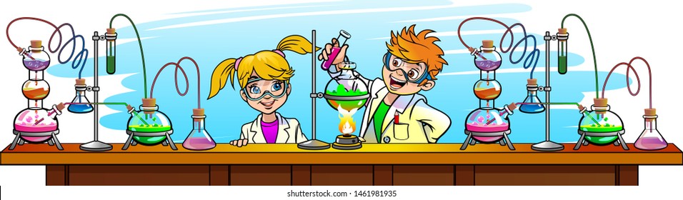 Smart kids. School studies in chemistry.