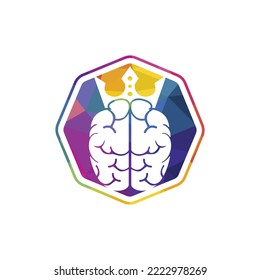 Smart king vector logo design. Human brain with crown icon design.	
