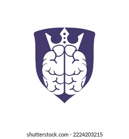 Smart king vector logo design. Human brain with crown icon design.	