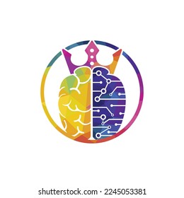Smart king vector logo design. Human brain with crown icon design.