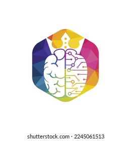 Diseño de logotipo vectorial Smart King. El cerebro humano con diseño de iconos de la corona.
