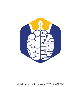 Smart king vector logo design. Human brain with crown icon design.