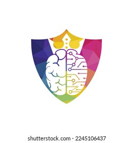 Smart king vector logo design. Human brain with crown icon design.