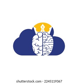 Smart king vector logo design. Human brain with crown icon design.
