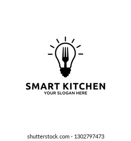 Smart Kitchen Bulb and Fork Combination Logo Design Inspiration