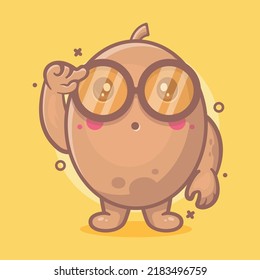 smart kiwi fruit character mascot with think expression isolated cartoon in flat style design