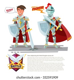 Smart Knight Character Design With Battle Shields Logo Design  - Vector Illustration