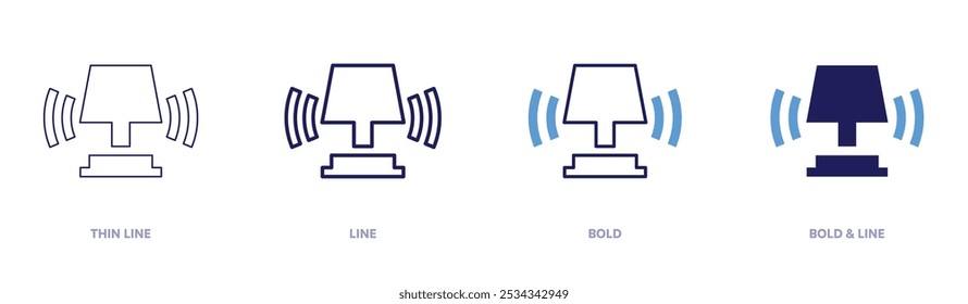 Icono de lámpara inteligente en 4 estilos diferentes. Línea delgada, línea, negrita y línea negrita. Estilo duotono. Trazo editable.