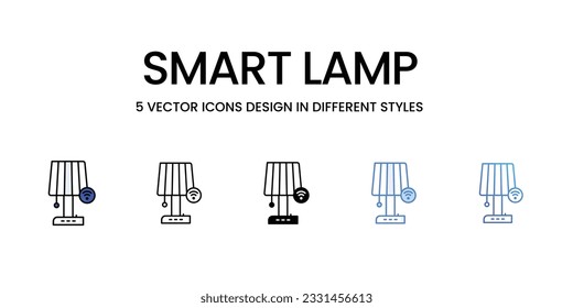 Smart Lamp Icon Design in Five style with Editable Stroke. Line, Solid, Flat Line, Duo Tone Color, and Color Gradient Line. Suitable for Web Page, Mobile App, UI, UX and GUI design.
