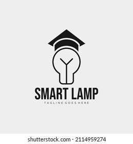 Smart lamp logo design. A lamp wearing a graduation gown logo template. Vector Illustration