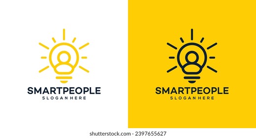 Smart leader logo design template. Lamp logo with people design graphic vector. Symbol, icon, creative.