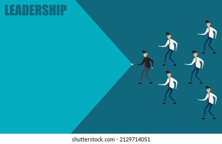 smart leadership concept. businessman leader opens the road and guide employee with brilliant ideas.