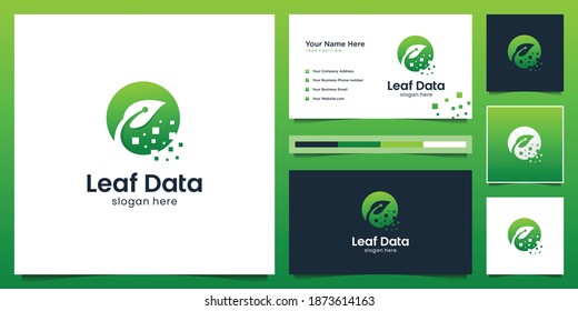 Smart Leaf Digital Logo Design Vorlage. Modernes Symbol für Technologie, Analytik, Daten, digital mit Visitenkarte.