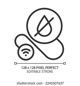 Smart leak detector pixel perfect linear icon. Prevent water leakage at home. Internet of things. Innovative technology. Thin line illustration. Contour symbol. Vector outline drawing. Editable stroke