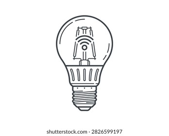 Smart LED Light Bulb with Wireless Wifi Signal Icon for IoT and Li-Fi Technology