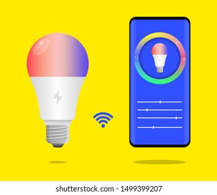 Smart led lightbulb App Interface Vector Illustration Smart Bulb controlled by smartphone