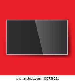 Smart Led TV hanging on the wall. Vector illustration mock-up. Isolated background