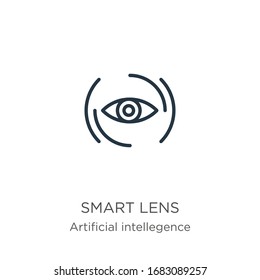 Smart lens icon. Thin linear smart lens outline icon isolated on white background from artificial intellegence and future technology collection. Line vector sign, symbol for web and mobile
