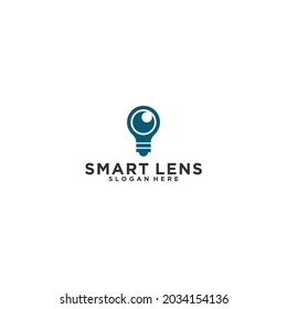smart lens logo with a bulb and lens that reflects intelligence