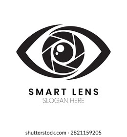 Smart Lens logo showcases a creative eye incorporating a camera aperture, representing focused vision, surveillance technology, and superior optical performance. This stylized design is perfectly suited for security system providers, ophthalmology clinics, medical imaging centers, or creative agencies requiring an identity that highlights insight, observation, and cutting-edge visual monitoring solutions.