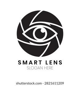 Smart Lens logo showcases a highly detailed human eye integrated with a complex mechanical camera iris, representing deep insight and optical accuracy. This elegant, professional identity is ideal for optometrist offices, high-end photography brands, advanced imaging software developers, or security tech companies needing a distinctive, modern symbol that communicates extreme focus and technological prowess.
