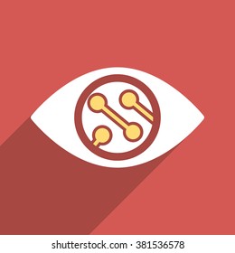 Smart Lens long shadow vector icon. Style is a flat light symbol on a red square background.