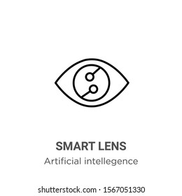 Smart lens outline vector icon. Thin line black smart lens icon, flat vector simple element illustration from editable artificial intellegence and future technology concept isolated on white 