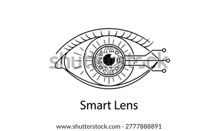 Smart Lens Technology Icon: Bionic Eye with Circuitry for Augmented Reality