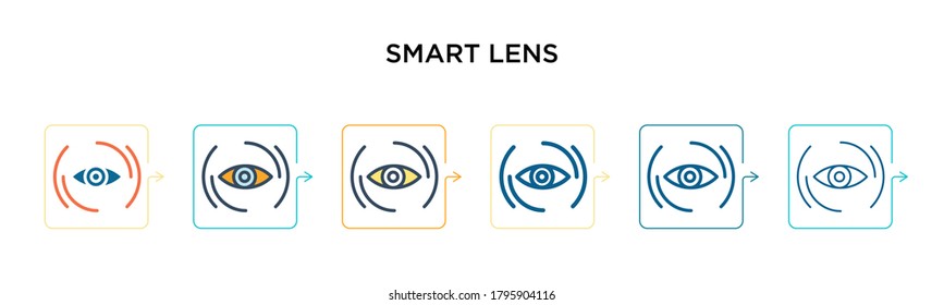 Smart lens vector icon in 6 different modern styles. Black, two colored smart lens icons designed in filled, outline, line and stroke style. Vector illustration can be used for web, mobile, ui
